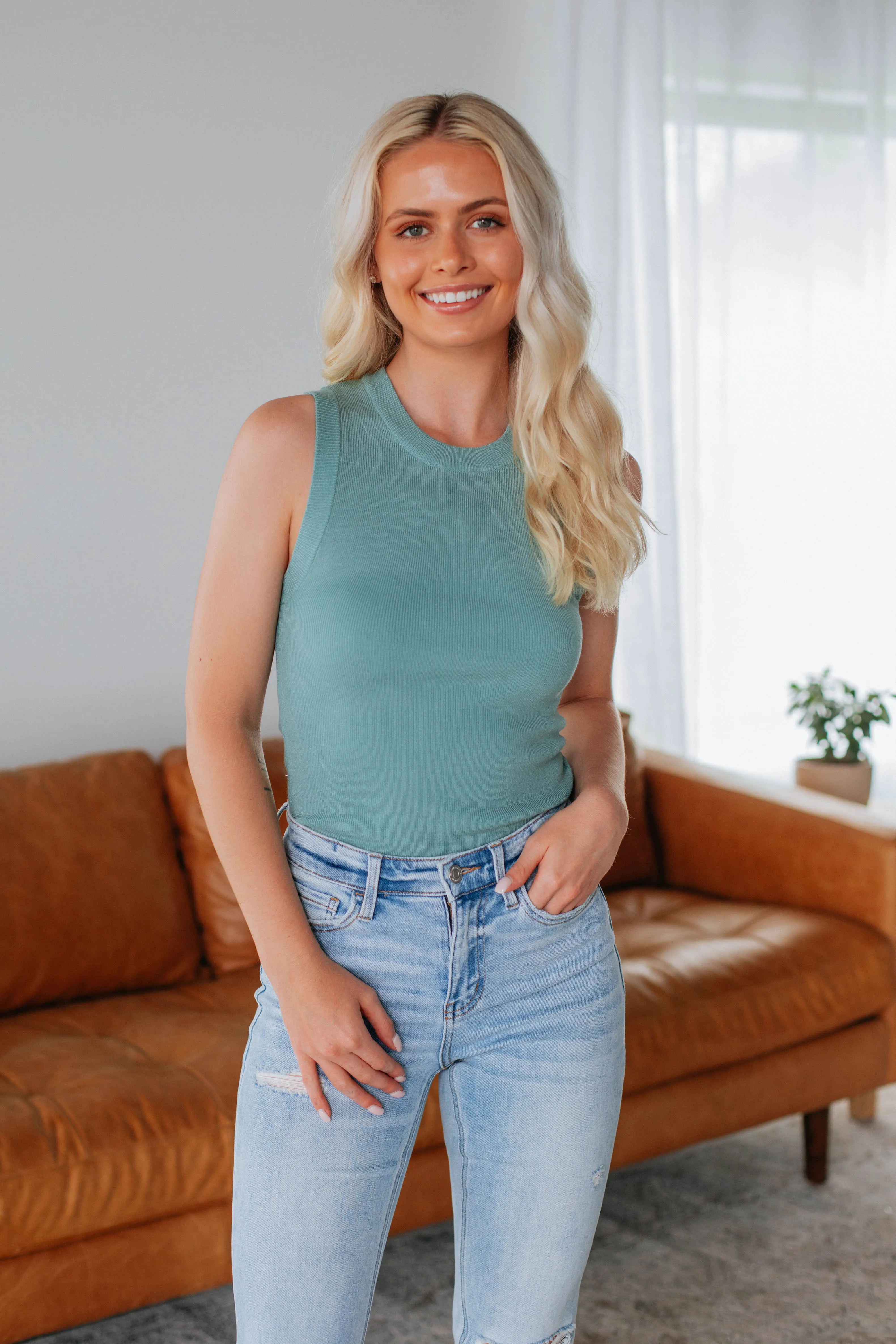 Adrianna Knit Tank - Jade Fade Resistant Finish