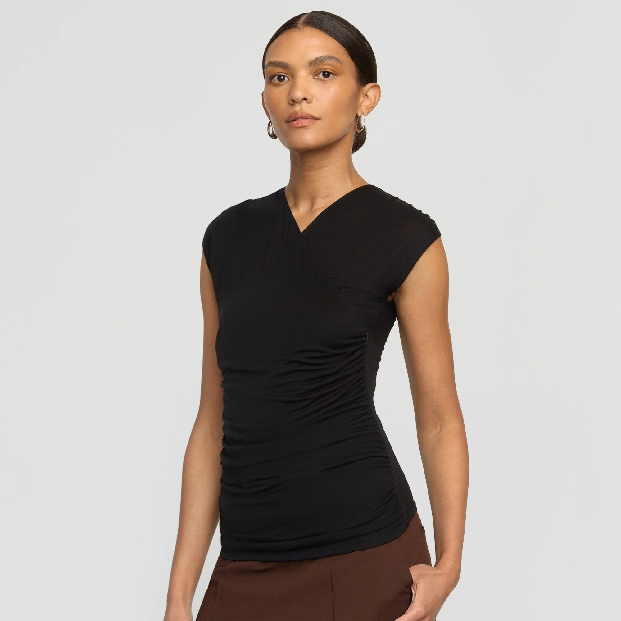 Lila Tencel Wrap-Neck Tee Non Restrictive Silhouette