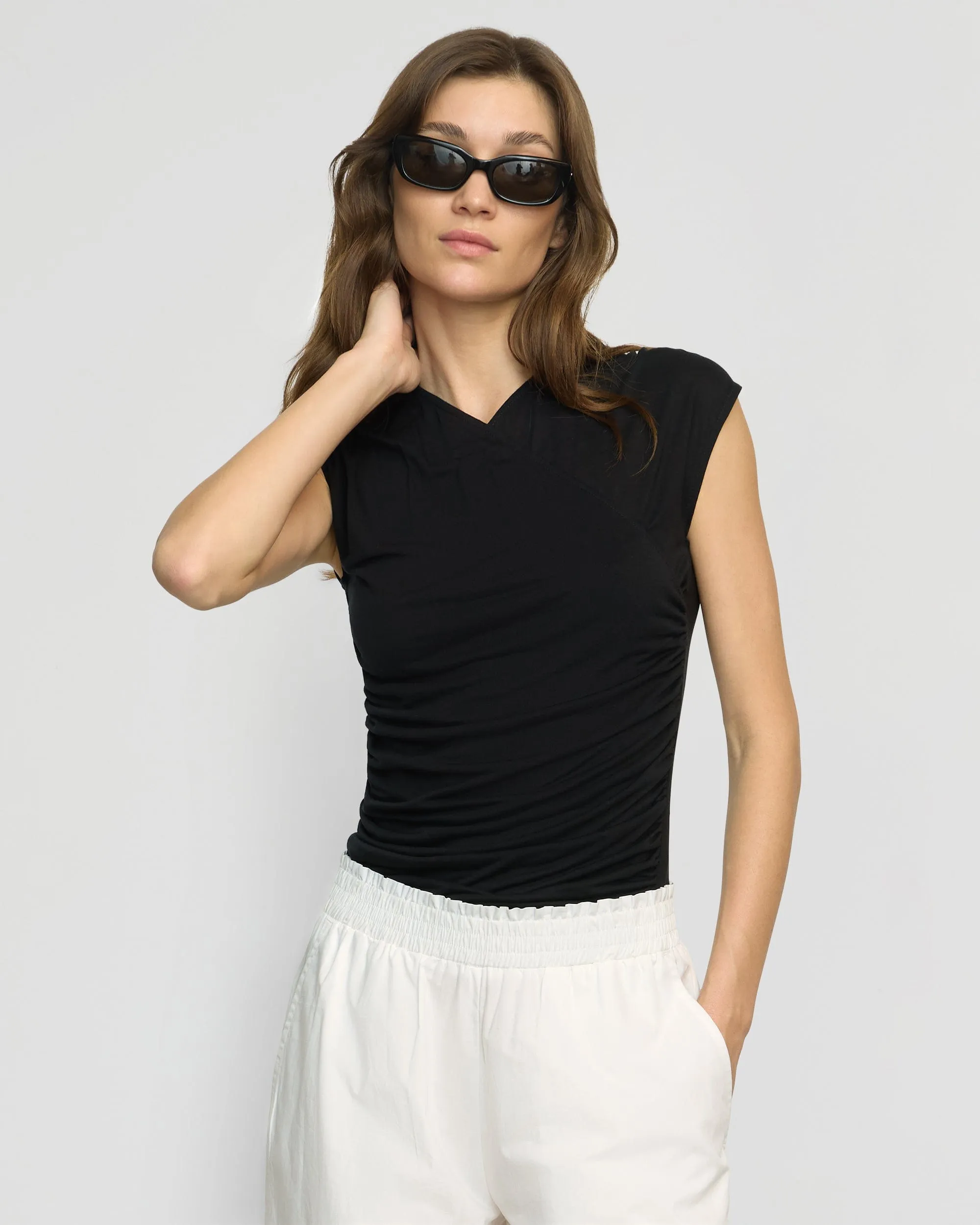Lila Tencel Wrap-Neck Tee Popular Anti Pilling Fabric