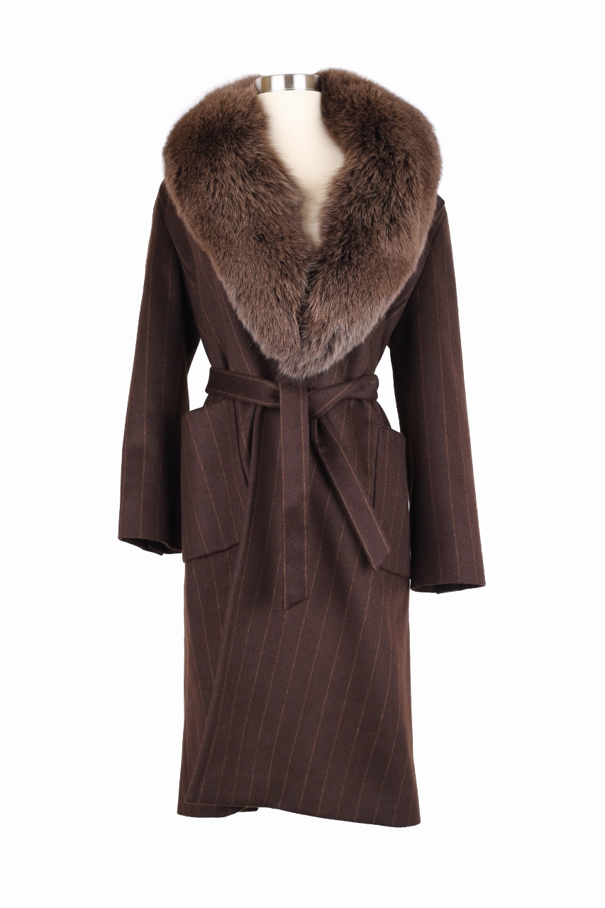 Hypoallergenic fabric Thermal regulation Long Wool Dress Coat Jacket w/ Fur Collar