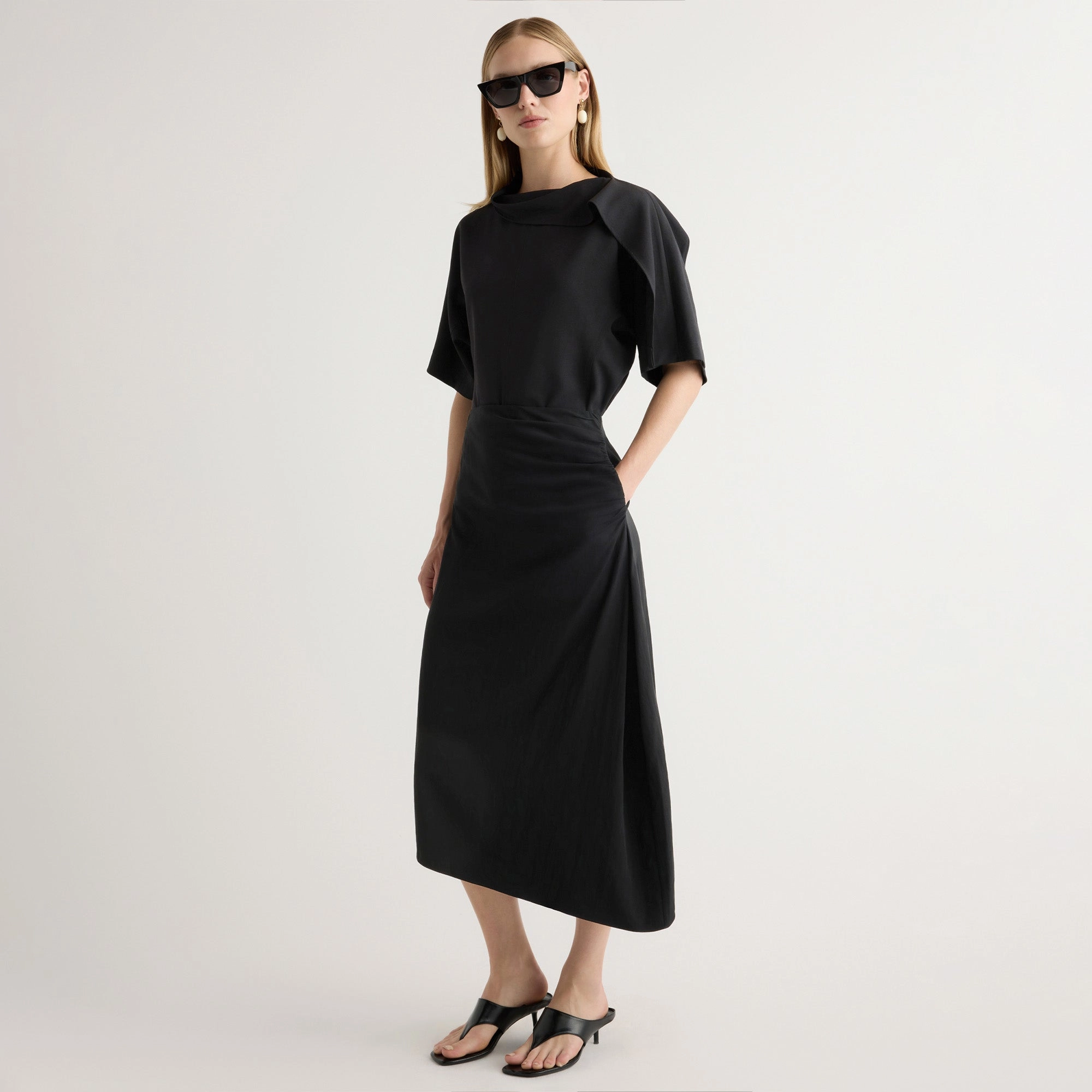 Rita Asymmetric-Hem Shirred Skirt Chic casual Fresh Vibe