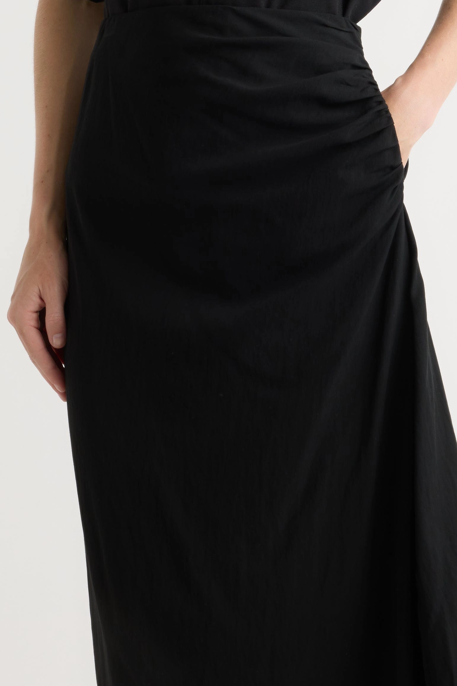 Rita Asymmetric-Hem Shirred Skirt Soft Styling