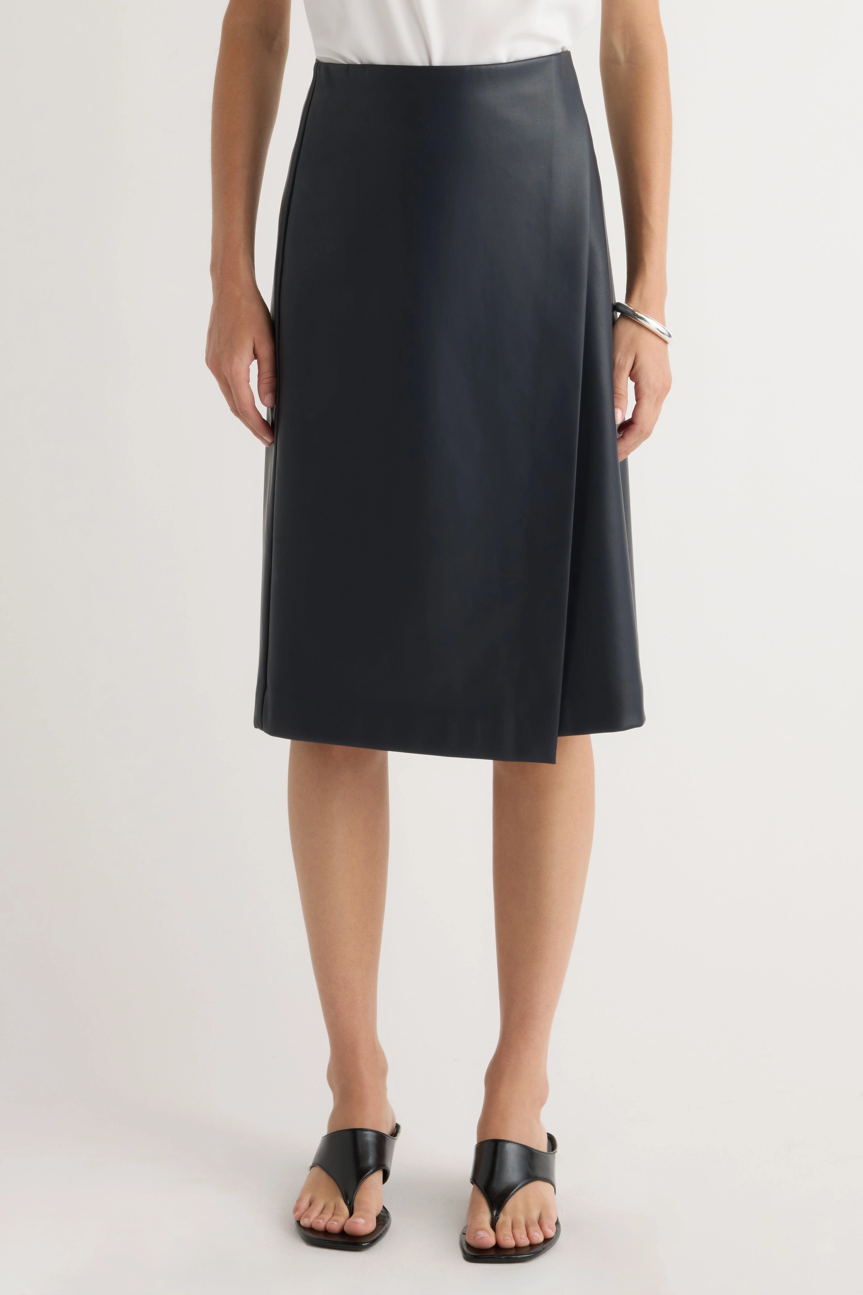 Alba Asymmetric Vegan Leather Skirt Draped Silhouette Sequined Finish