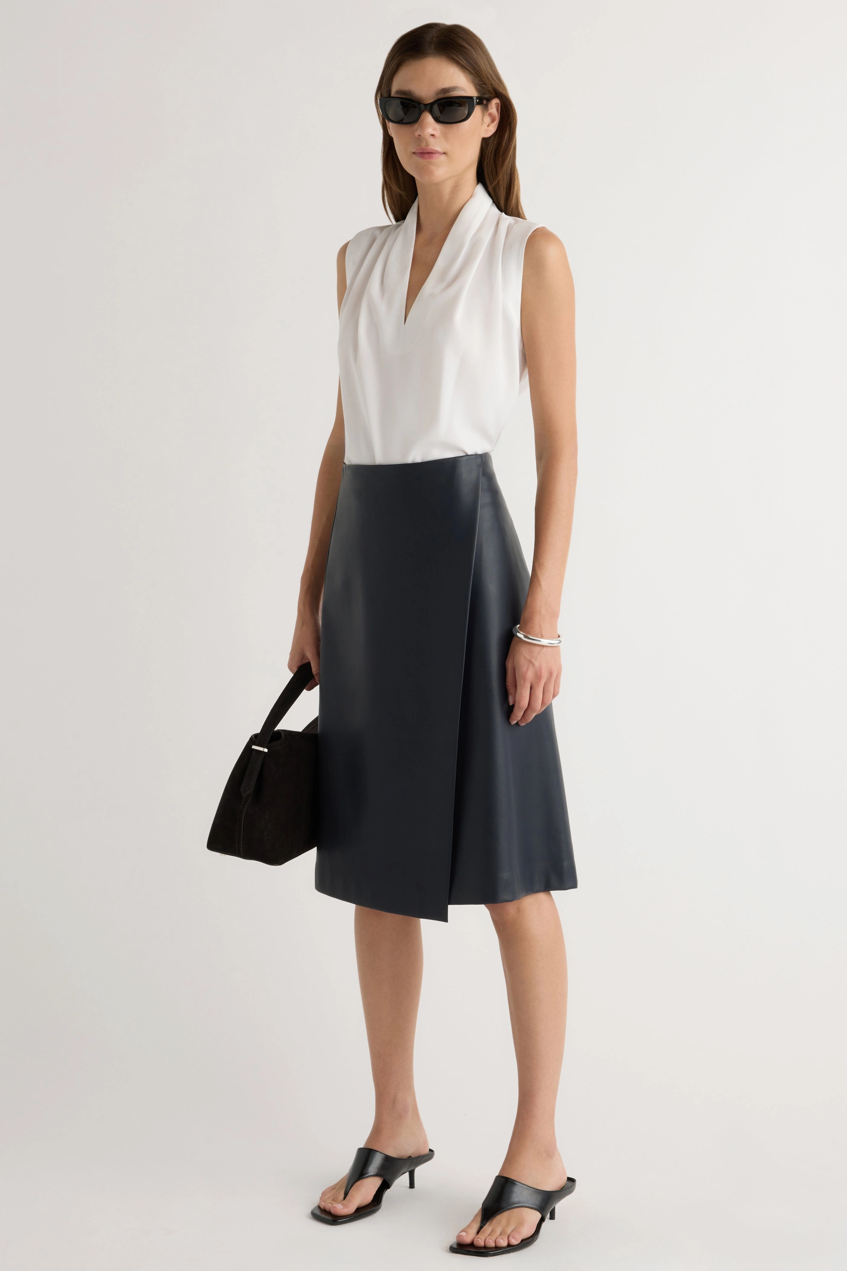 Alba Asymmetric Vegan Leather Skirt Smart Casual Flow Look