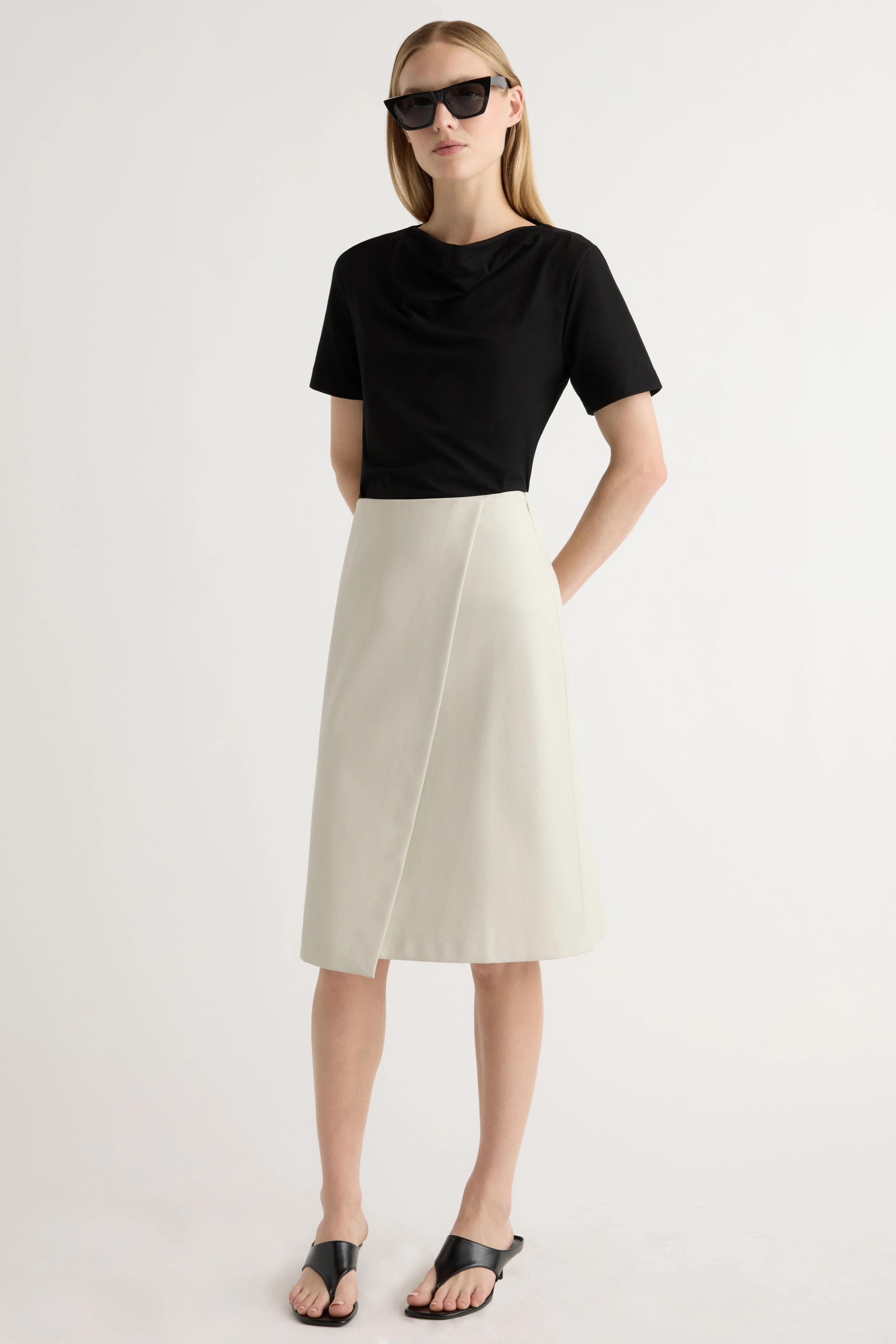 Detachable Tie Modern Outfit Alba Asymmetric Vegan Leather Skirt