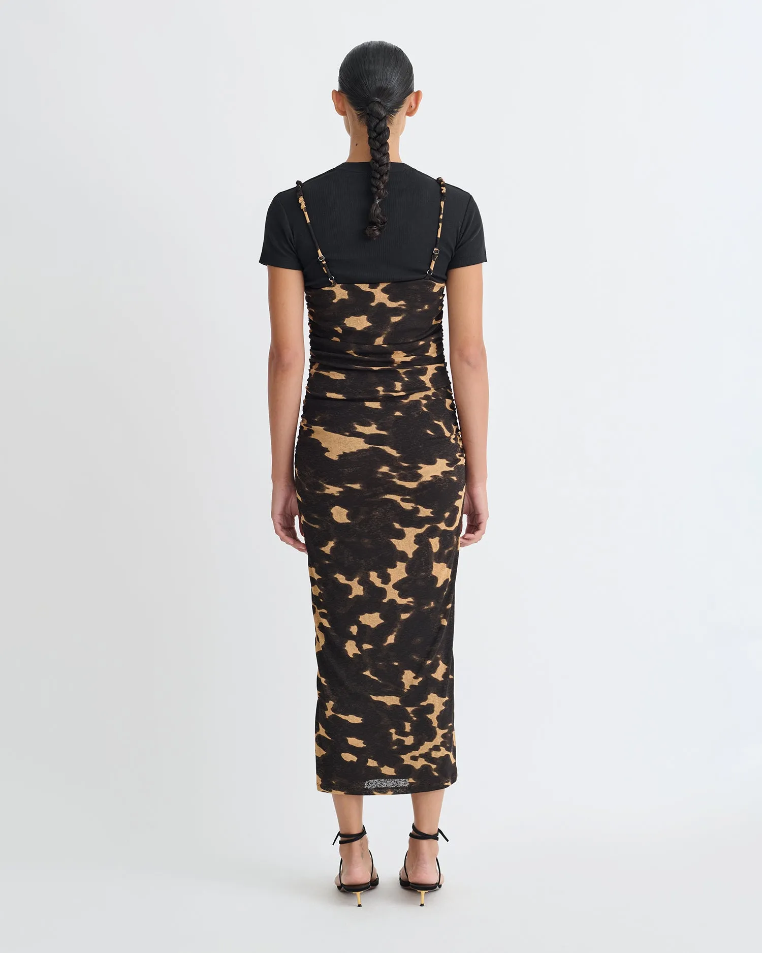 Alexa - Mesh Jersey Dress - Midnight Mocha Apricot Button Chic