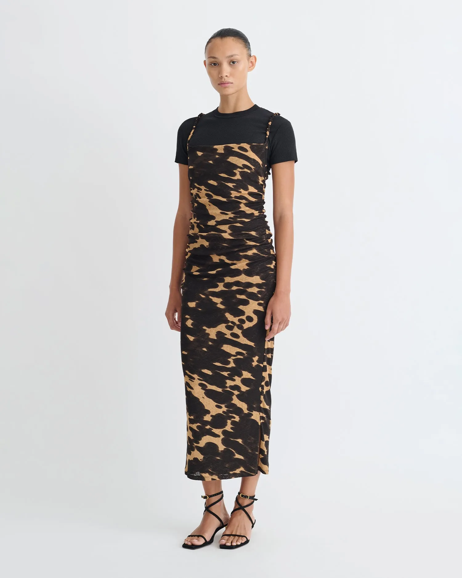 Alexa - Mesh Jersey Dress - Midnight Mocha Apricot Layer Base