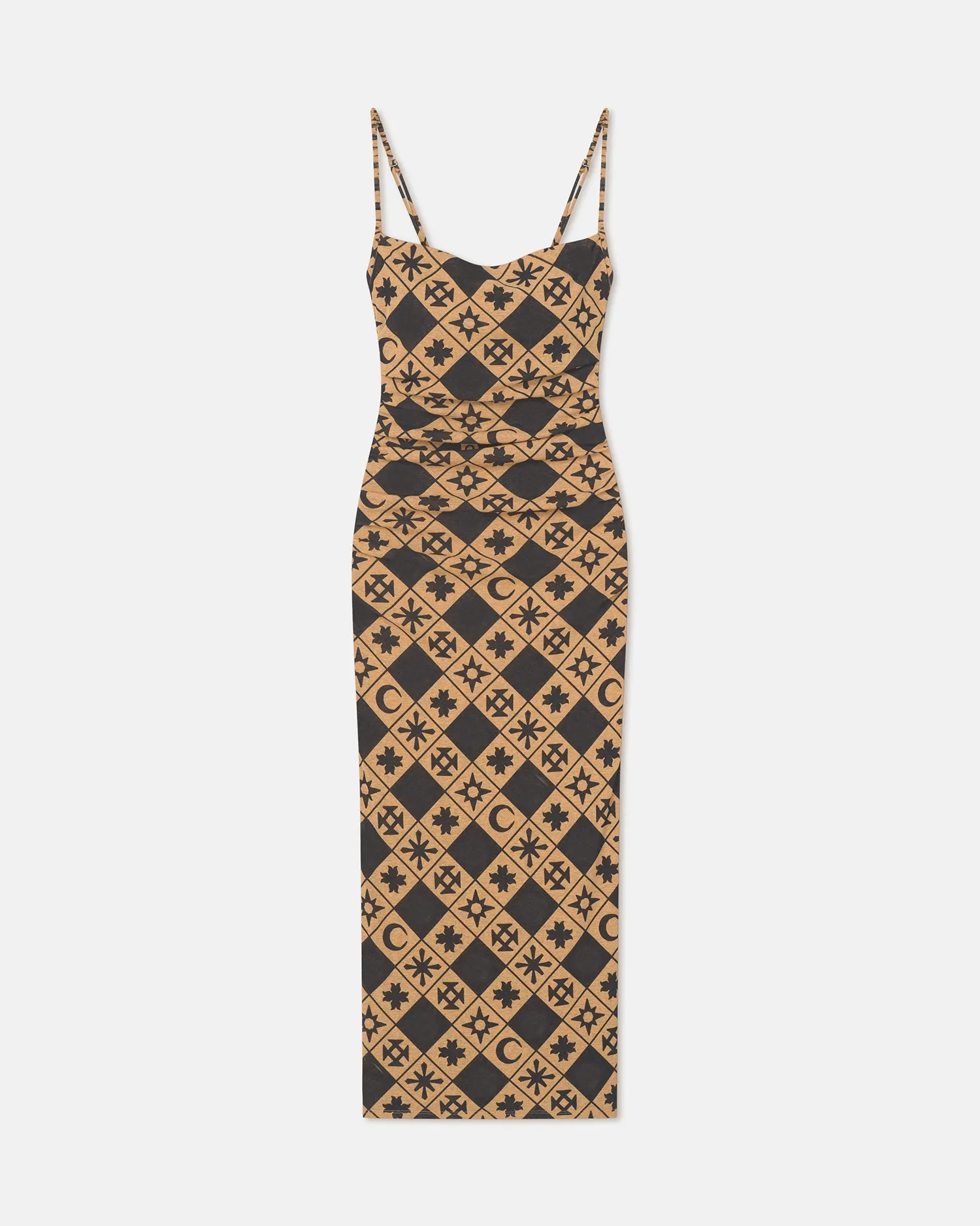 Alexa - Printed Mesh Jersey Midi Dress - Symbol Tile Oak Power Soft Flow Sleeve