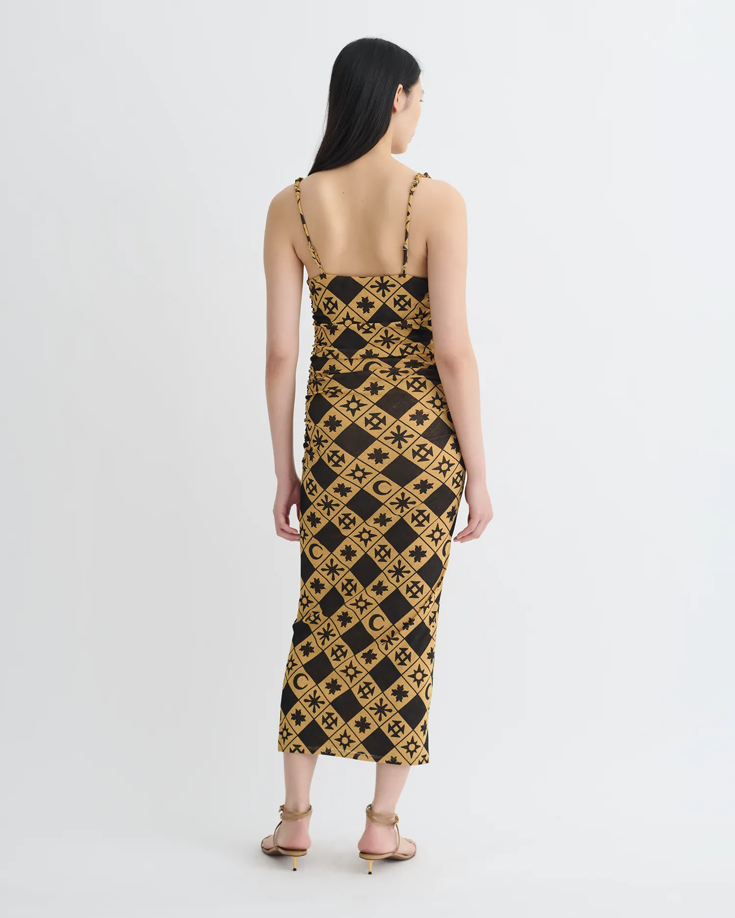 Alexa - Printed Mesh Jersey Midi Dress - Symbol Tile Oak Daily Mood