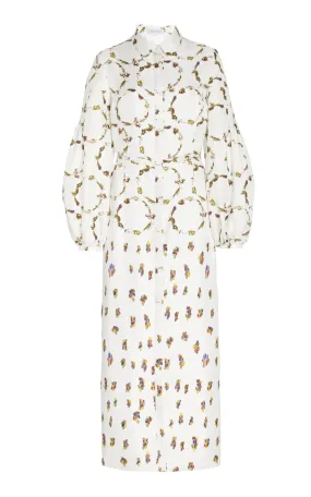 Mauri Shirtdress in Ivory Printed Silk Twill Sleek Drape