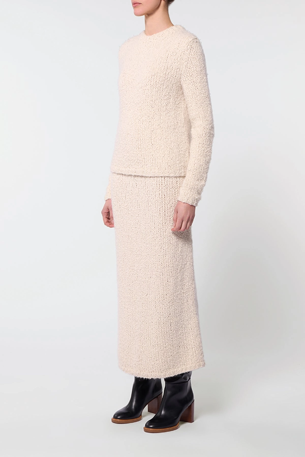 Milne Knit Maxi Skirt in Ivory Cashmere Boucle Wrinkle Resistant