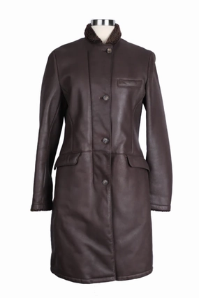 Leather Shearling Lined Overcoat-Brown Flat Lock Stitching Non Restrictive Movement