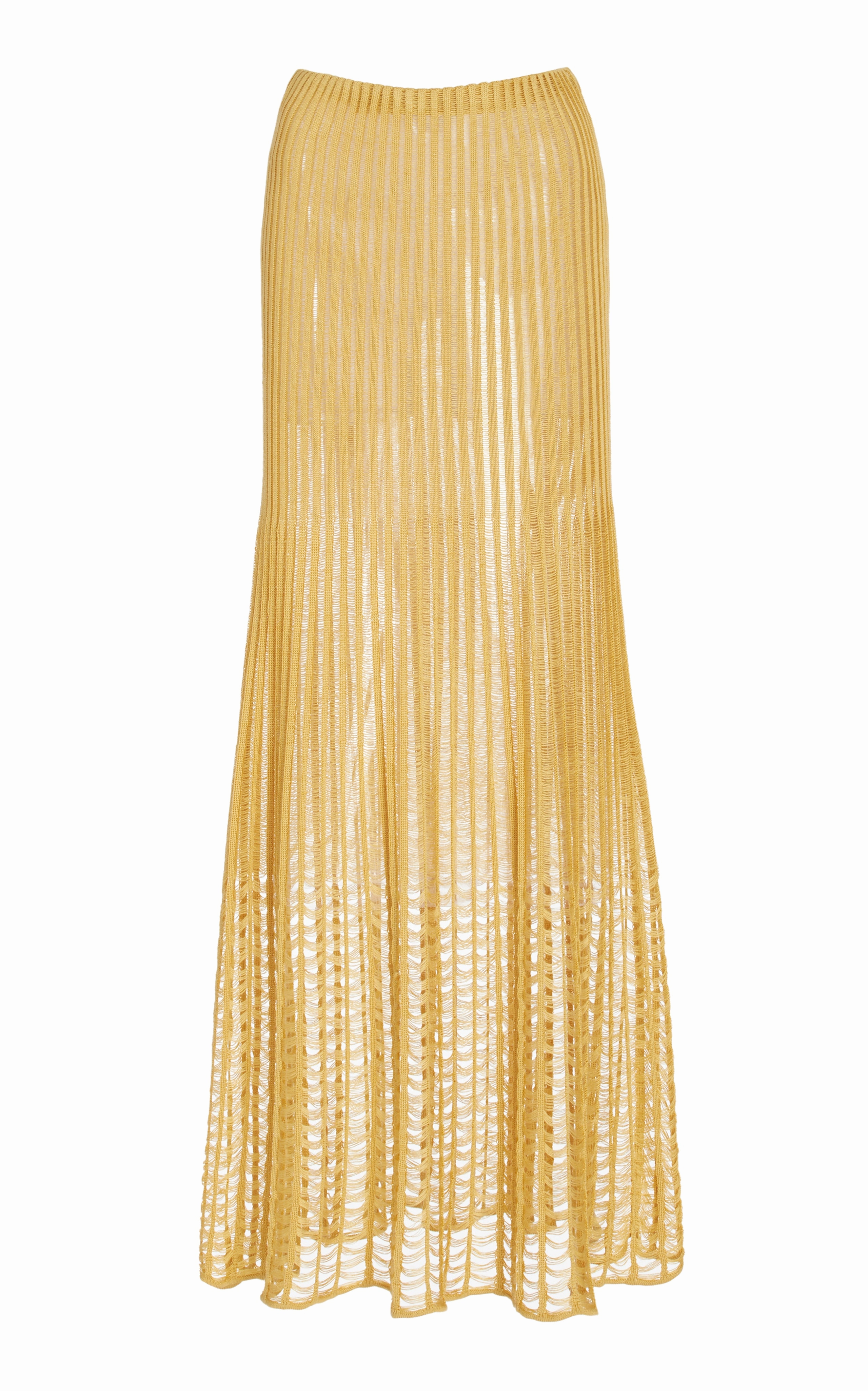 High Street Chic Resort Vacation Althea Knit Maxi Skirt in Gold Shappe Silk