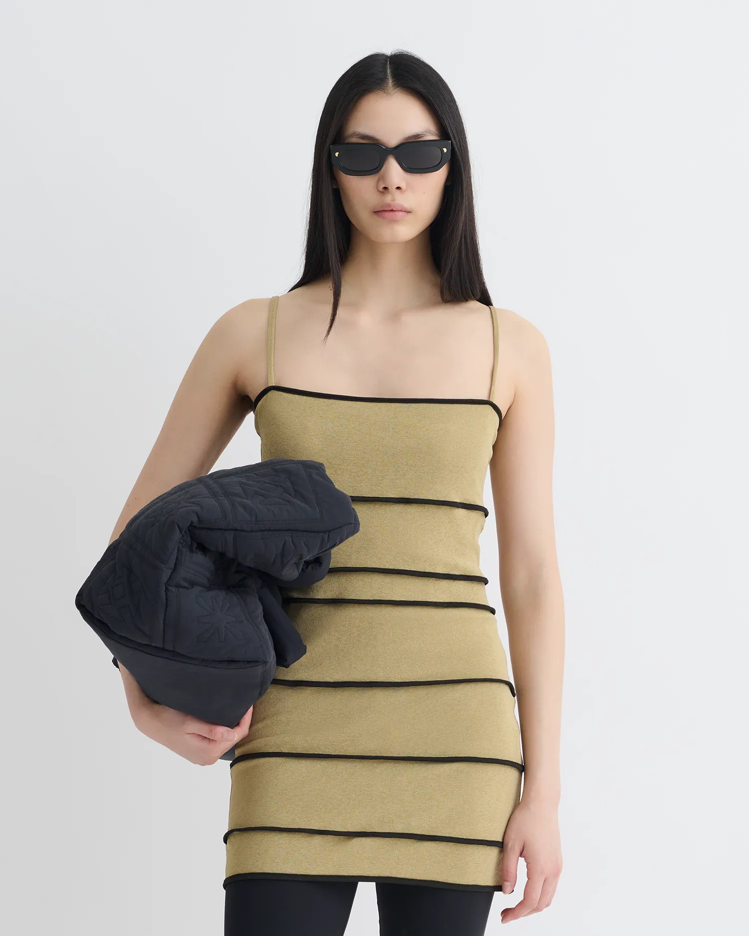 Comfortable Waistband Alula - Mesh Jersey Mini Dress - Sand/Anthracite