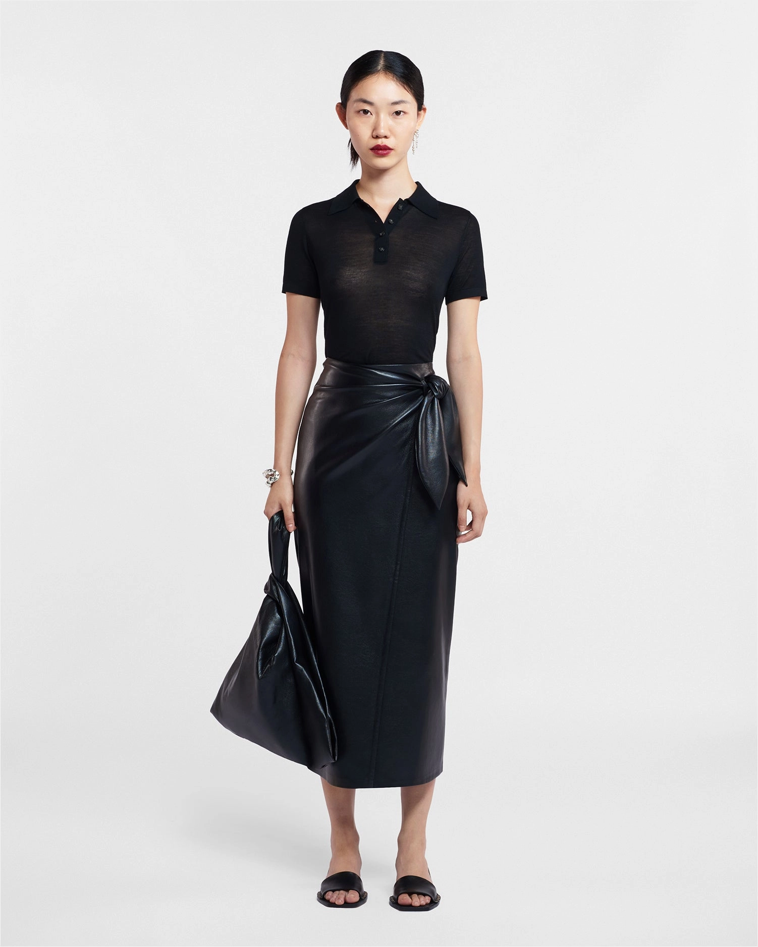 Amas - Okobor? Alt-Leather Sarong Skirt - Black Breathable fabric Easy Comfort