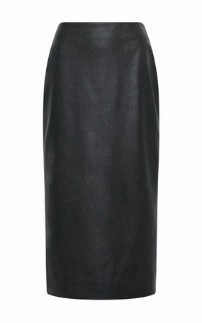 Amon Midi Skirt in Black Leather Simple Styling Crisscross Back