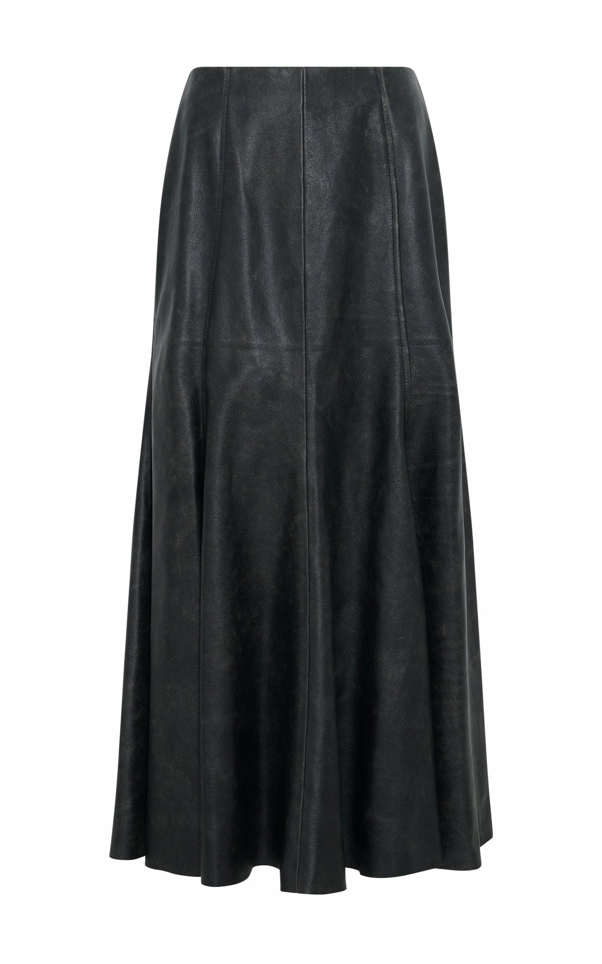 Weekend Favorite Shape Enhancing Amy Midi Skirt in Black Leather
