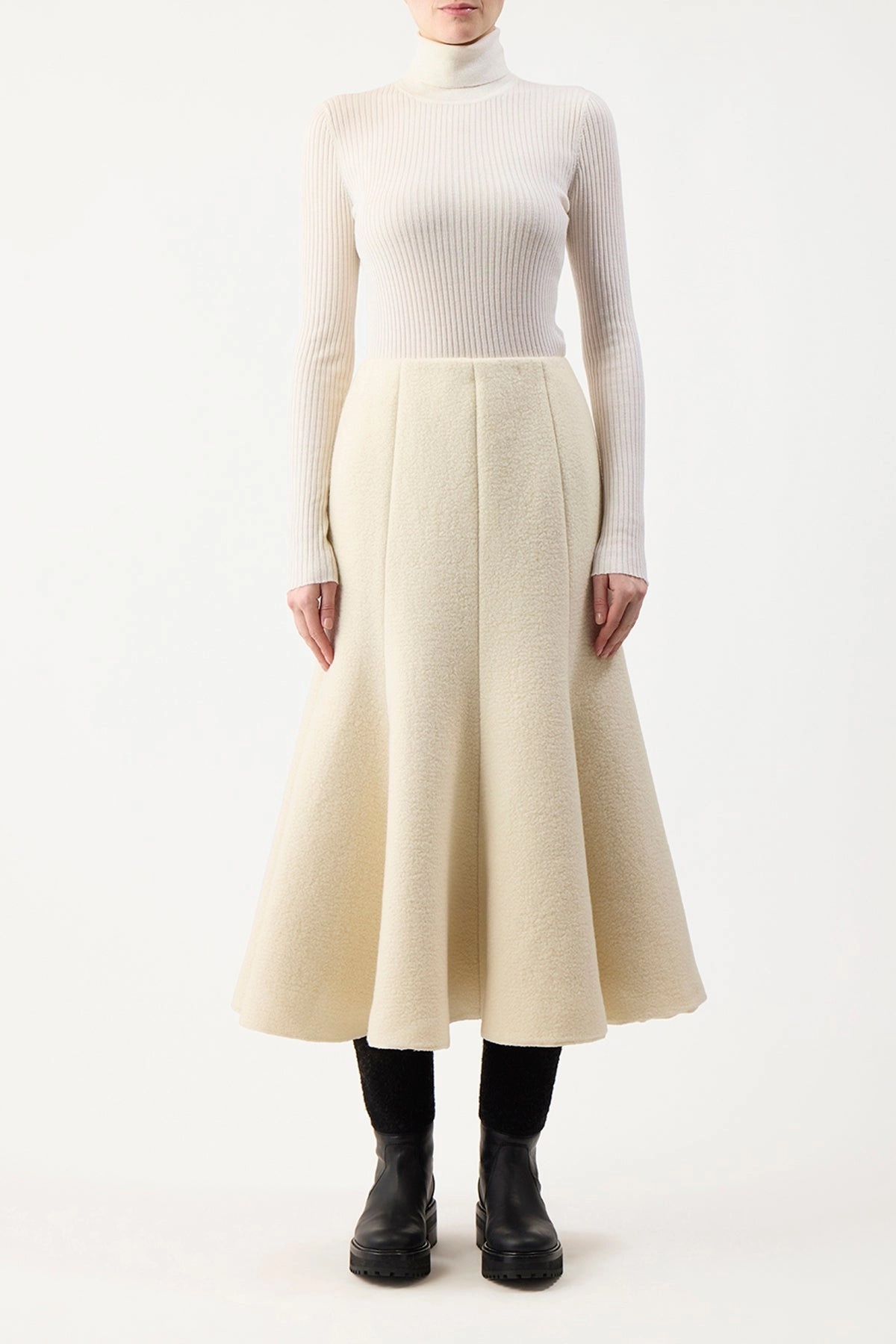 Day To Night Style Preview Amy Midi Skirt in Ivory Double-Face Recycled Cashmere Felt