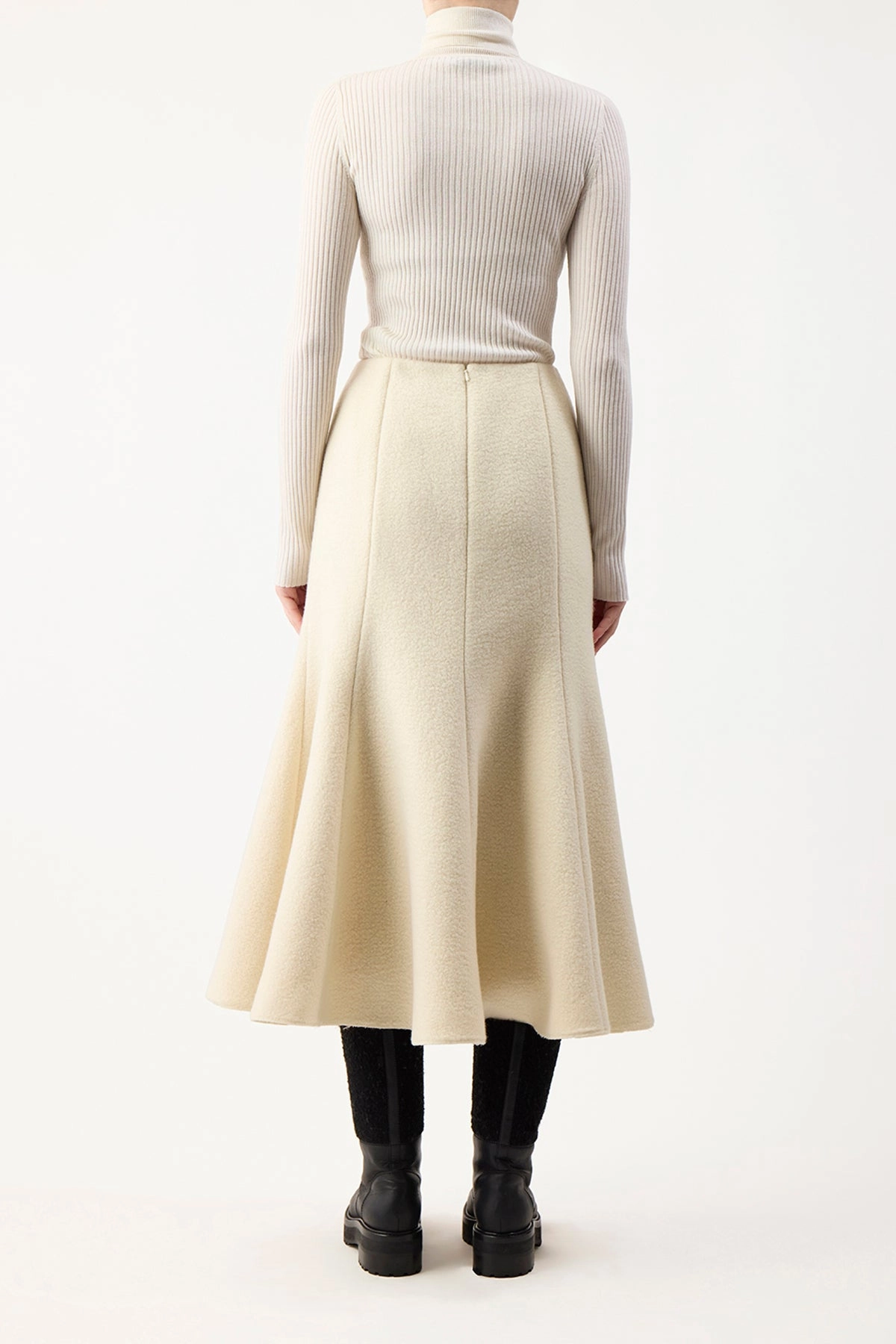 Amy Midi Skirt in Ivory Double-Face Recycled Cashmere Felt Material Innovation