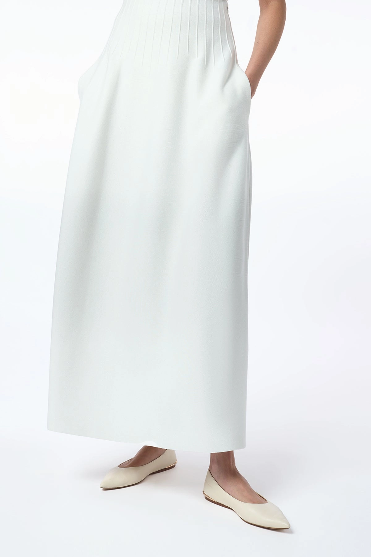 Annamaria Knit Maxi Skirt in Ivory Silk Smooth Cut