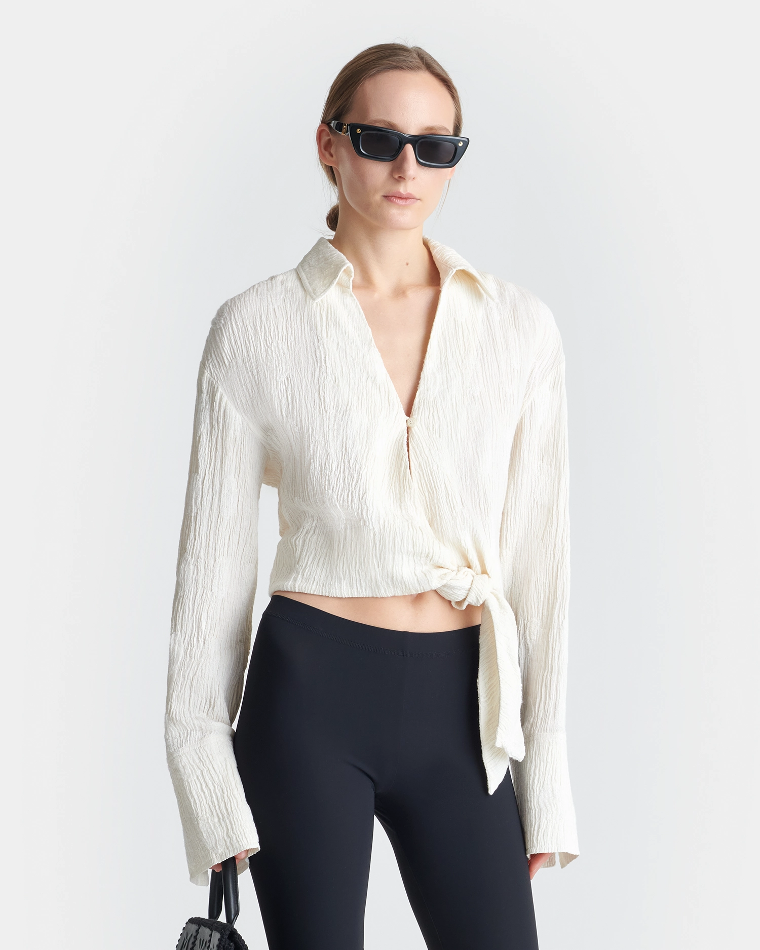 Enola - Seersucker Gauze Shirt - White Subtle pattern