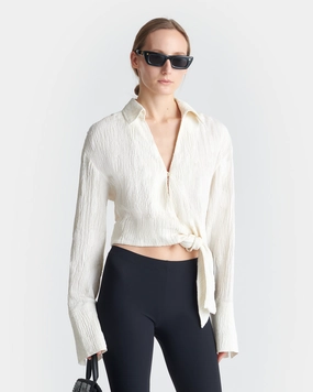 Enola - Seersucker Gauze Shirt - White Subtle pattern