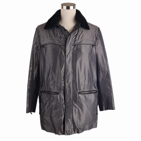 Neutral Tones Look Secure Chest Pocket Nutria Fur Lined Silk Coat w/ Removable Fur Collar