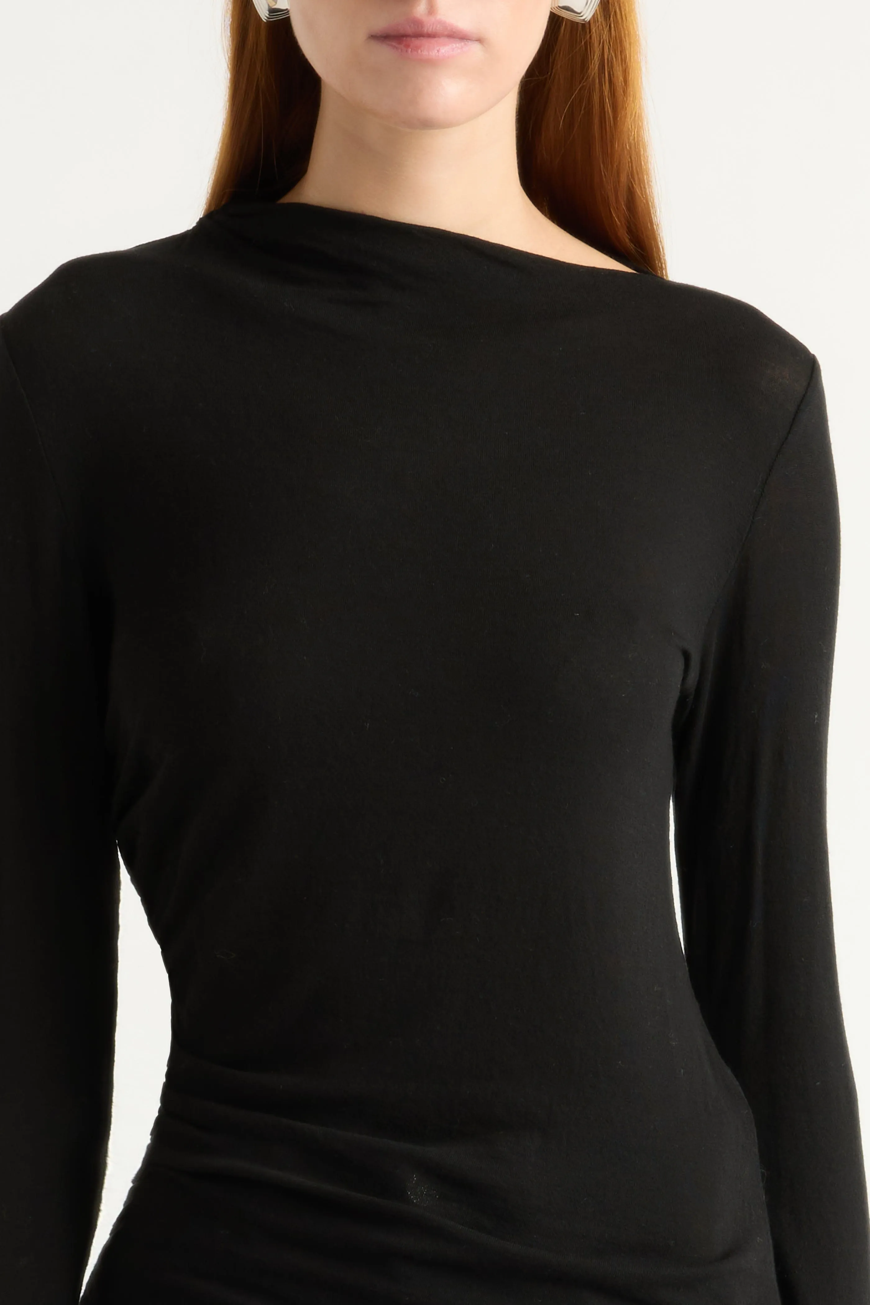 Vittoria Asymmetric-Neck Semi-Sheer Ruched Tee quick dry