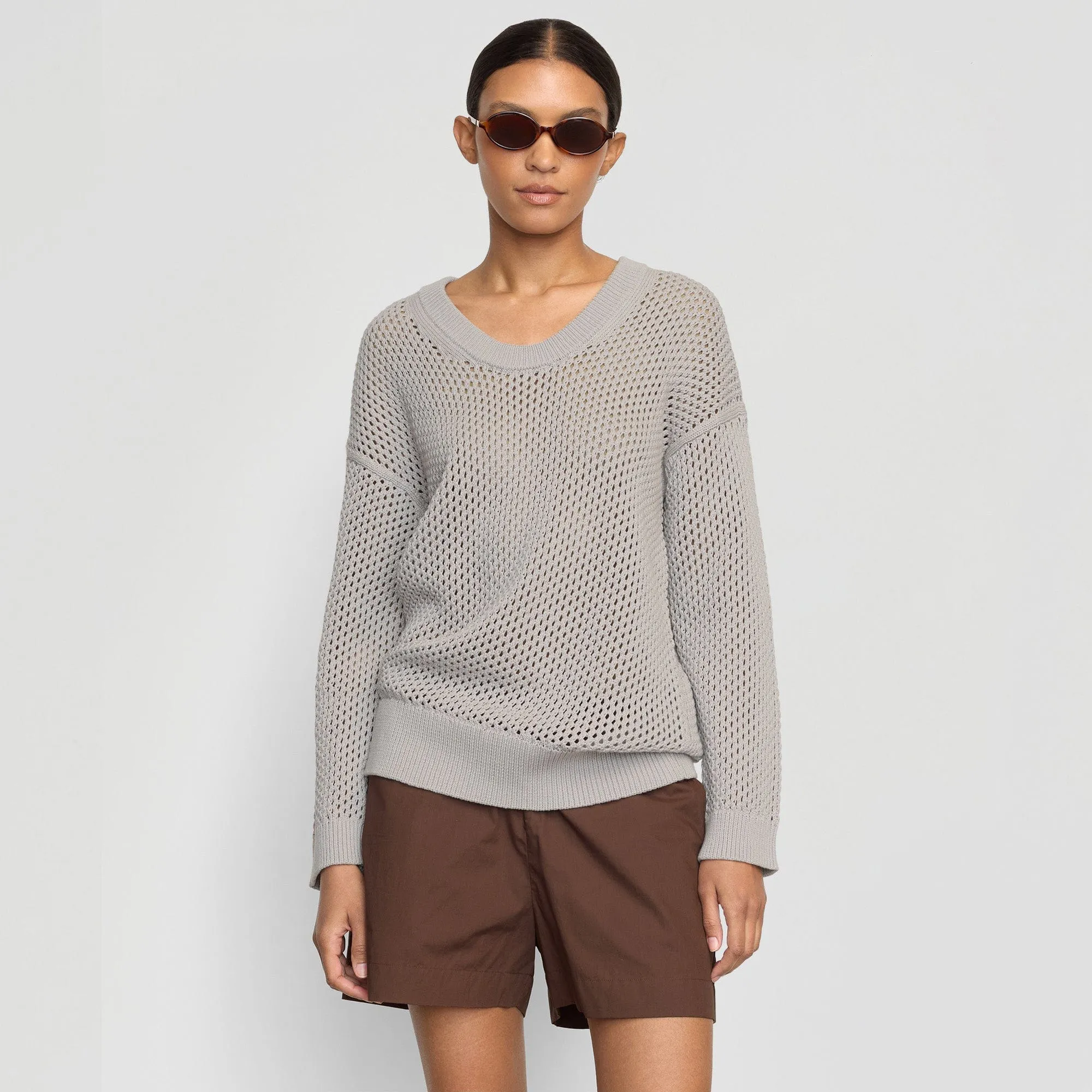 Quick Comfort Design Cozy Stretch Fit Archana Open Knit U-Neck Sweater