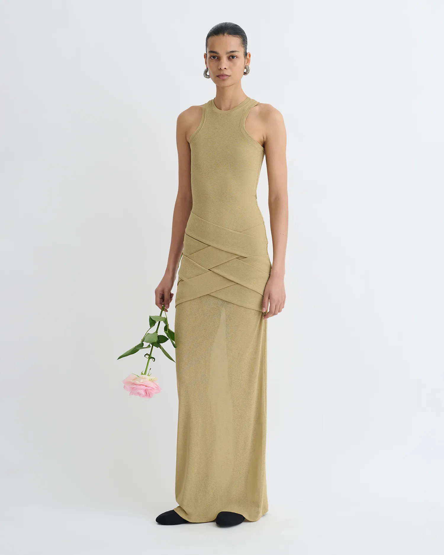 Arisa - Draped Mesh Jersey Maxi Dress - Sand Calm Finish