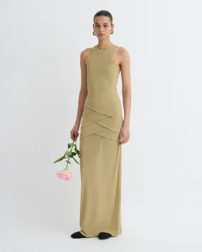 Arisa - Draped Mesh Jersey Maxi Dress - Sand Feminine Layers
