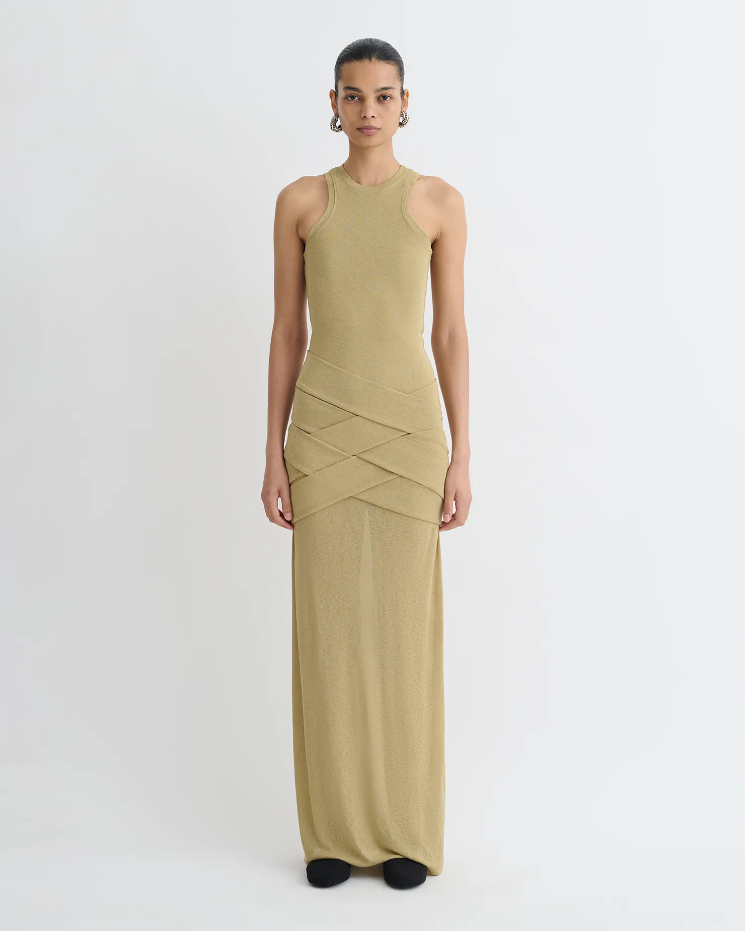 Summer-Season Arisa - Draped Mesh Jersey Maxi Dress - Sand