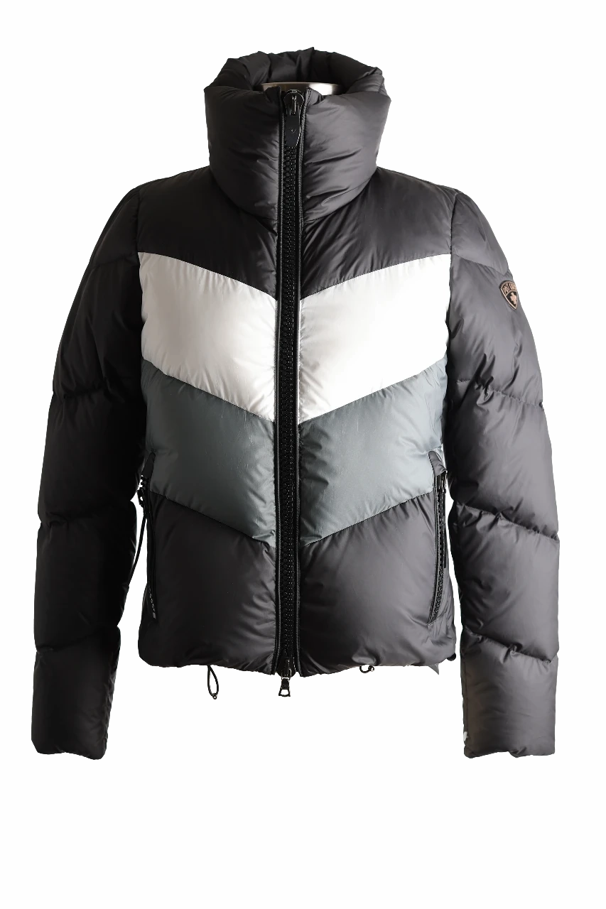 Color-Block Down Puffer Jacket Magnetic Closure System ElasticWaistband