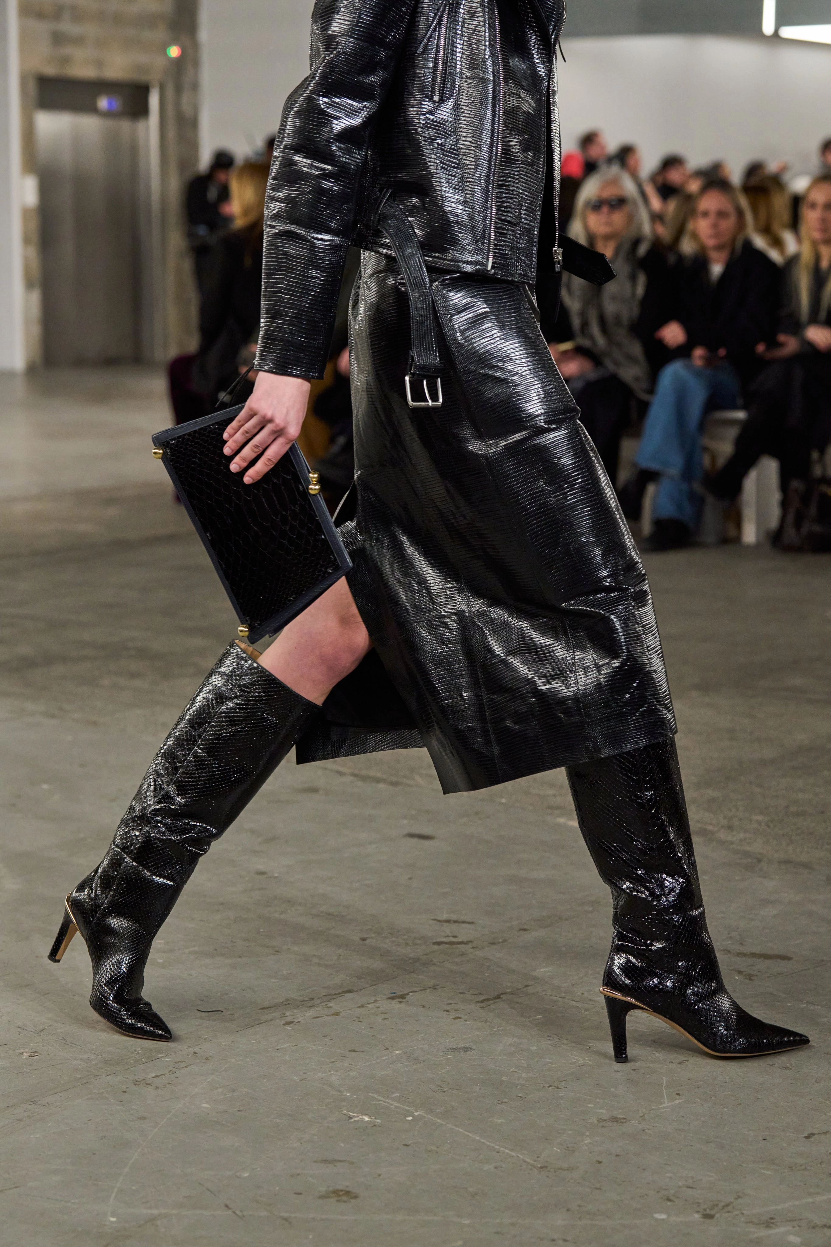 Aura High Heel Stiletto Tall Boot in Black Snakeskin Strong Laces