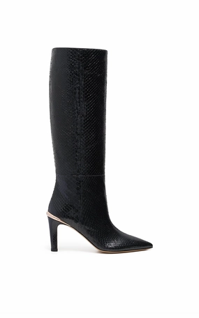 Travel Aura High Heel Stiletto Tall Boot in Black Snakeskin