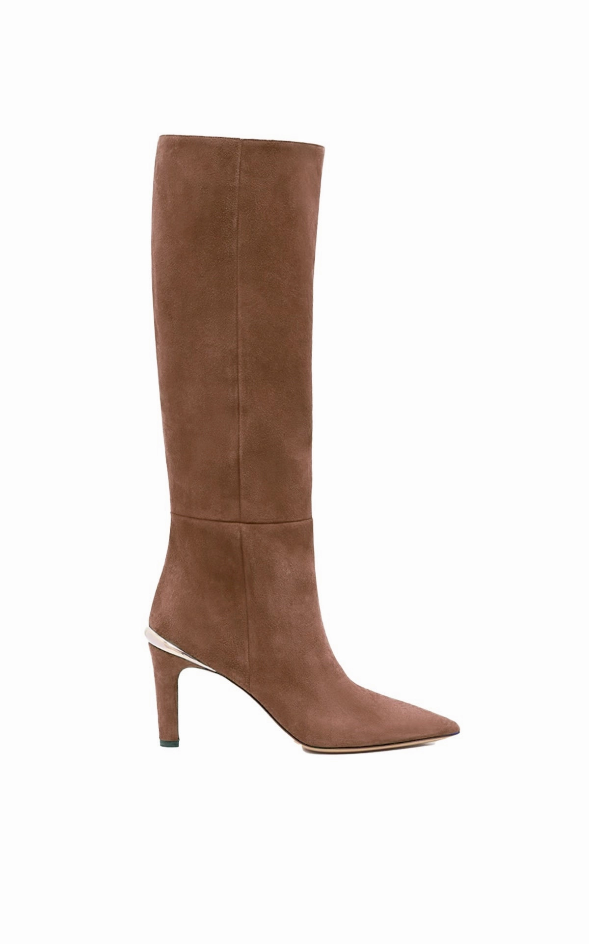Aura High Heel Stiletto Tall Boot in Dark Sand Suede Comfort Lining Windy Weather Ultimate Comfort