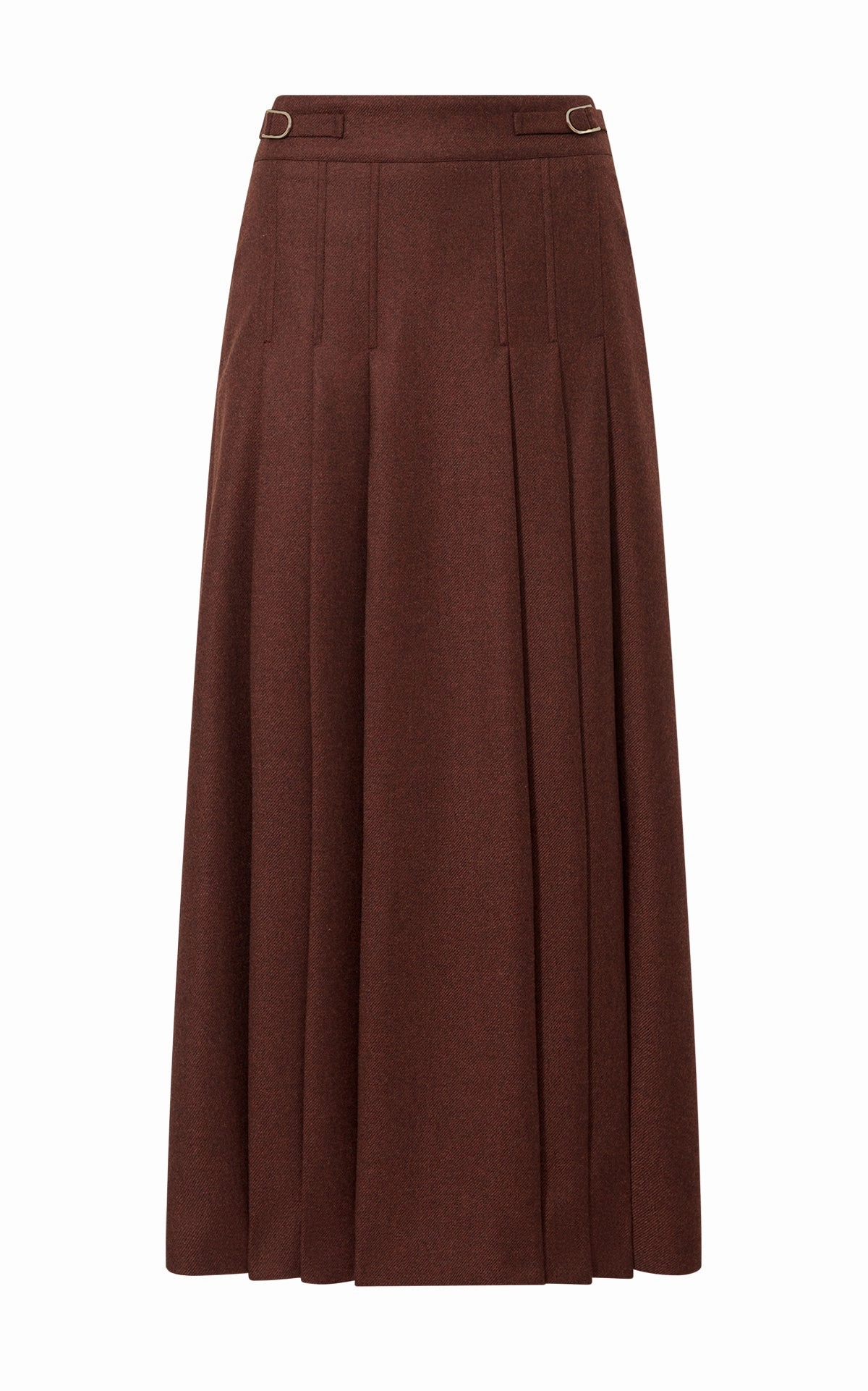 Clean Cut Cultural Heritage Wesley Pleated Midi Skirt in Burnt Sienna Wool Cashmere Flannel