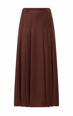 Clean Cut Cultural Heritage Wesley Pleated Midi Skirt in Burnt Sienna Wool Cashmere Flannel