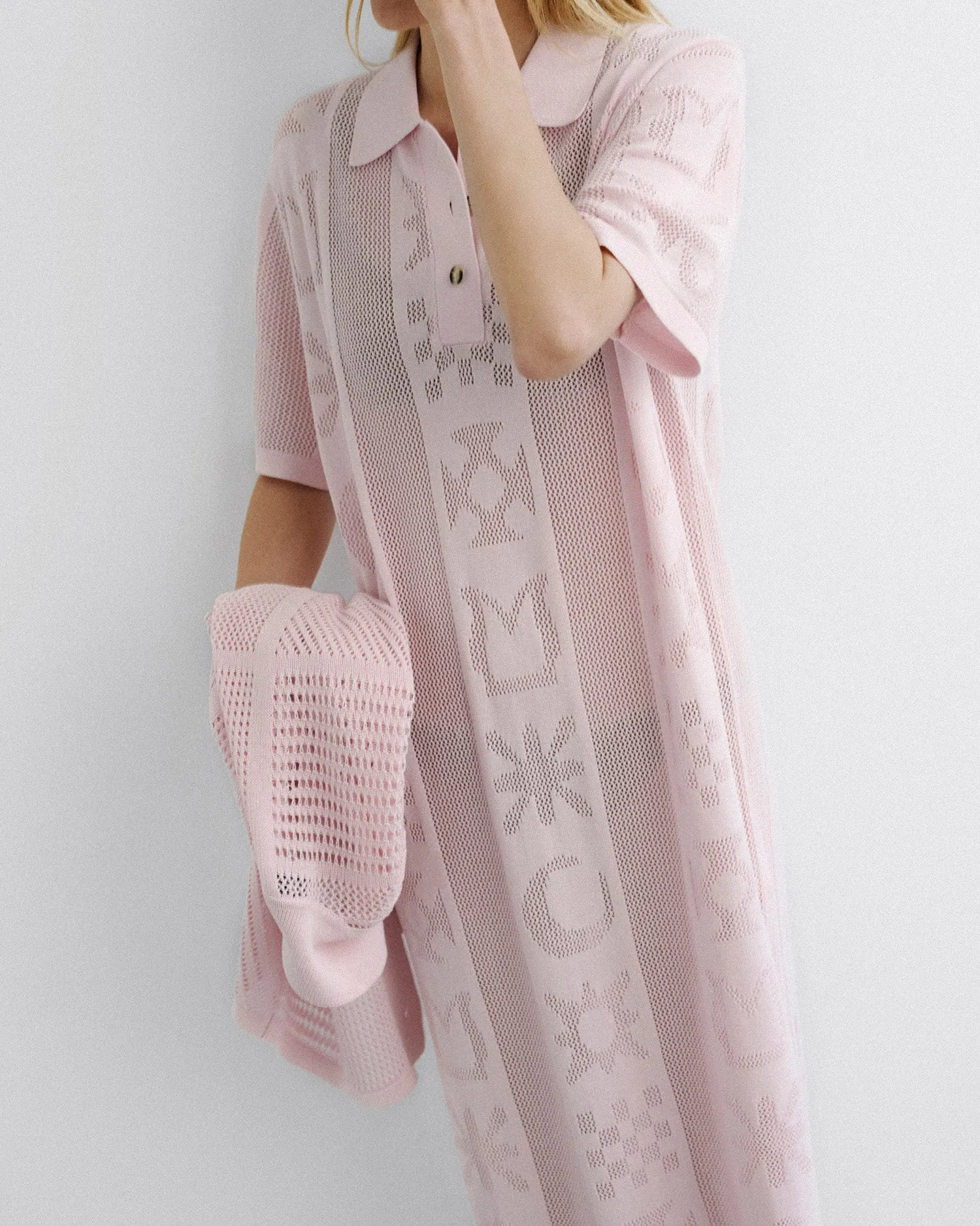 Parake - Paper Crochet Polo Neck Dress - Symbol Pink Playful and flirty dress