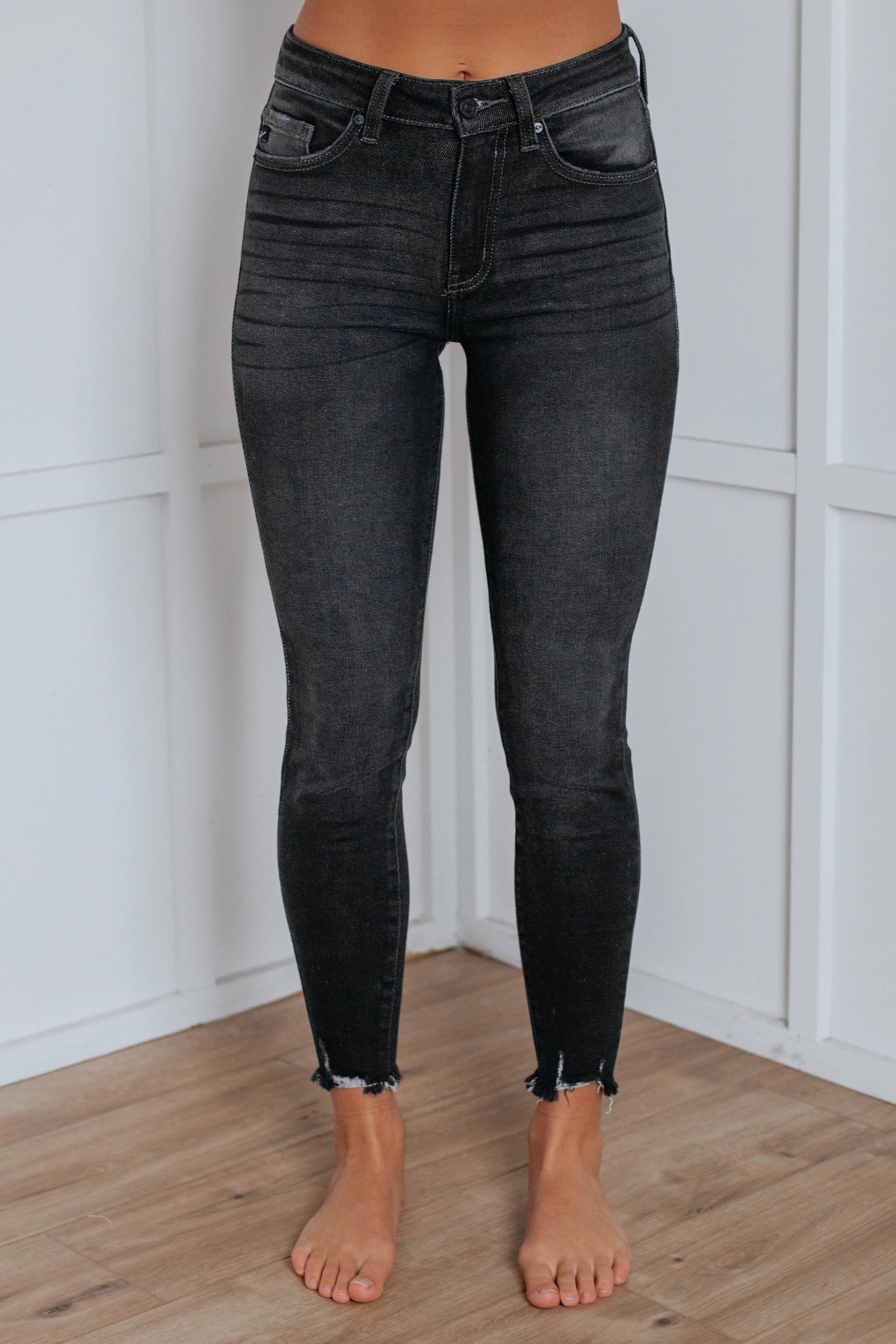 Mid Rise Structure Distressed Details Barrett KanCan Jeans - Vintage Black