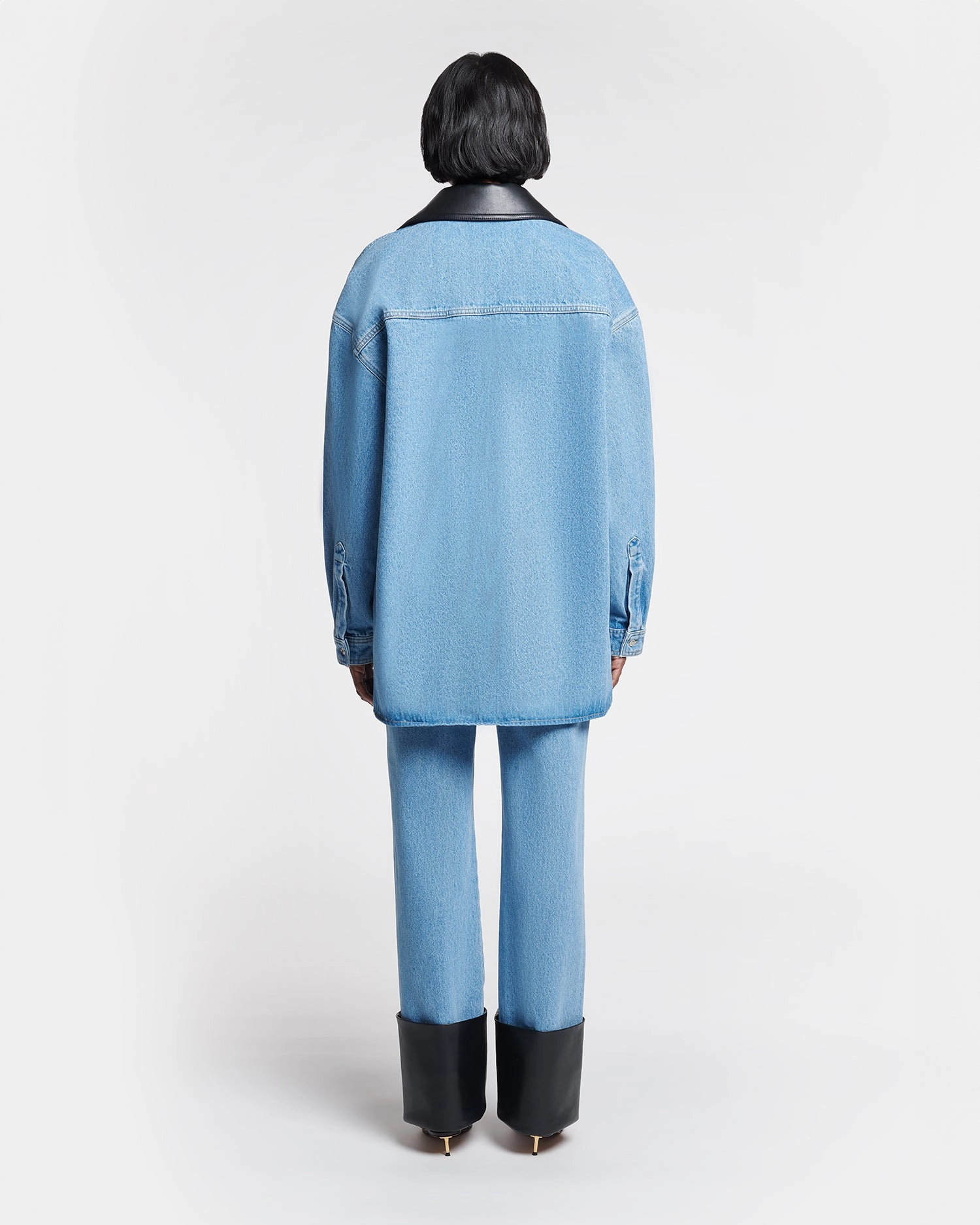 Beaux - Leather-Trimmed Denim Shirt - Mid Blue Smart Look Breathable Fit