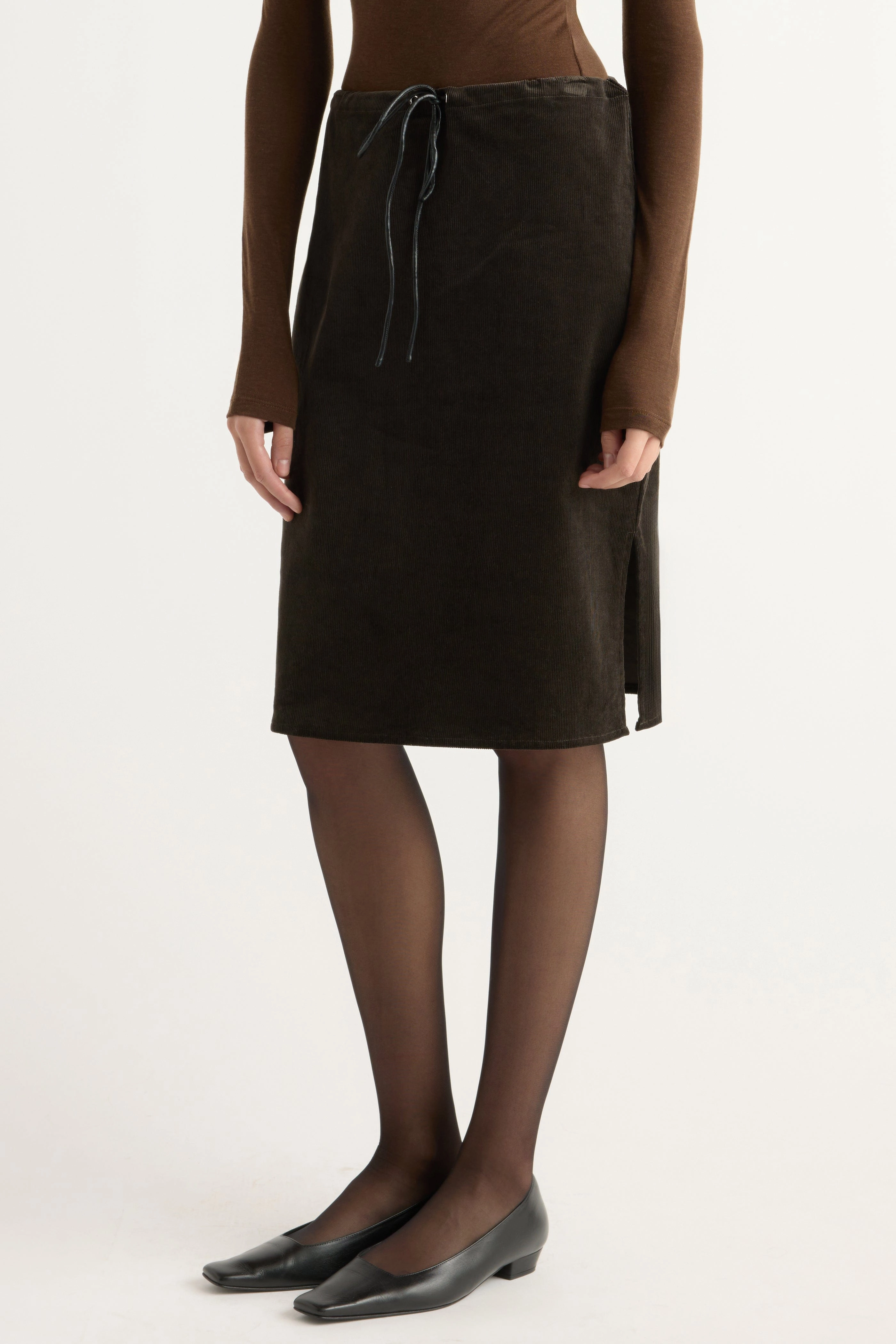 Matte Texture Bellamy Corduroy Tie-Waist Skirt