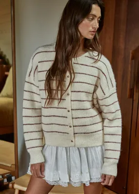 Bellevue Cardigan - Cream Burgundy Layering Essential
