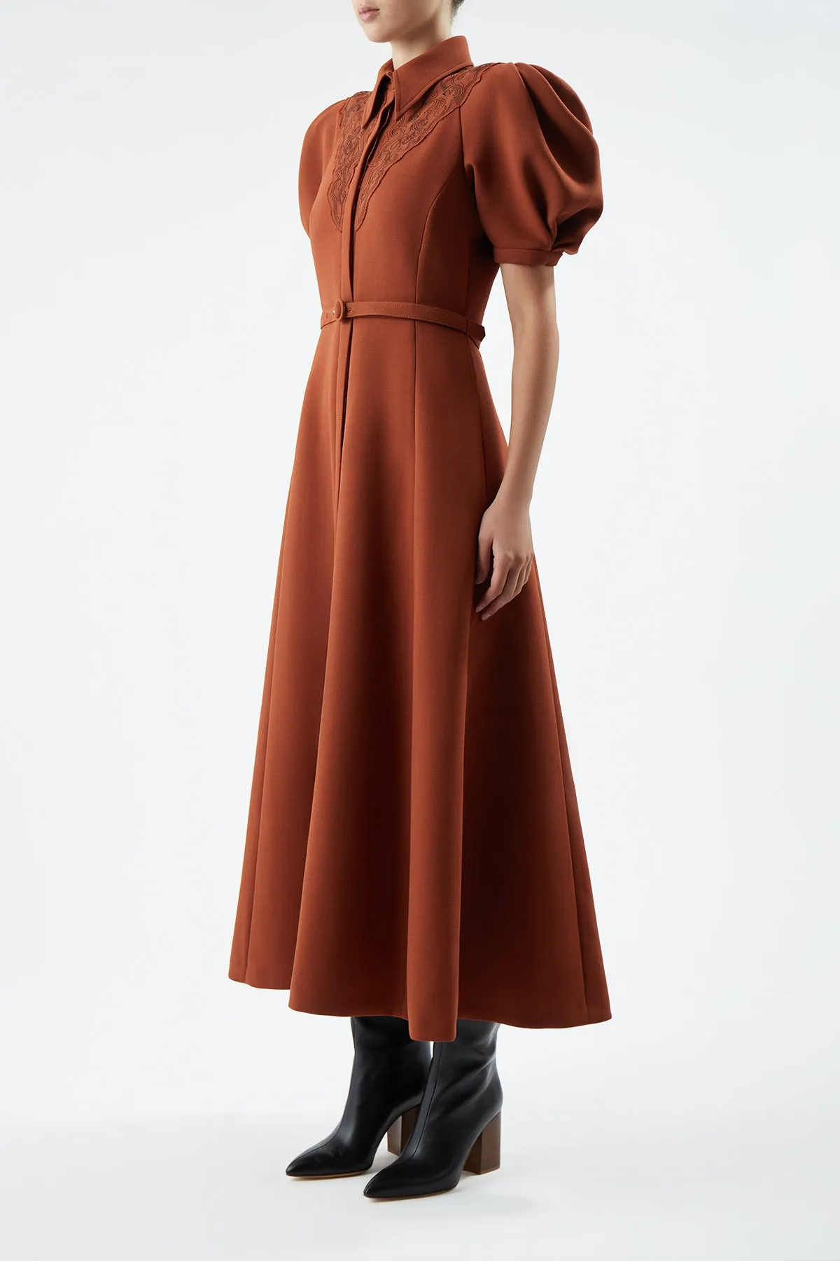 Billy Dress in Red Clay Double-Face Wool Crepe Feminine Structure