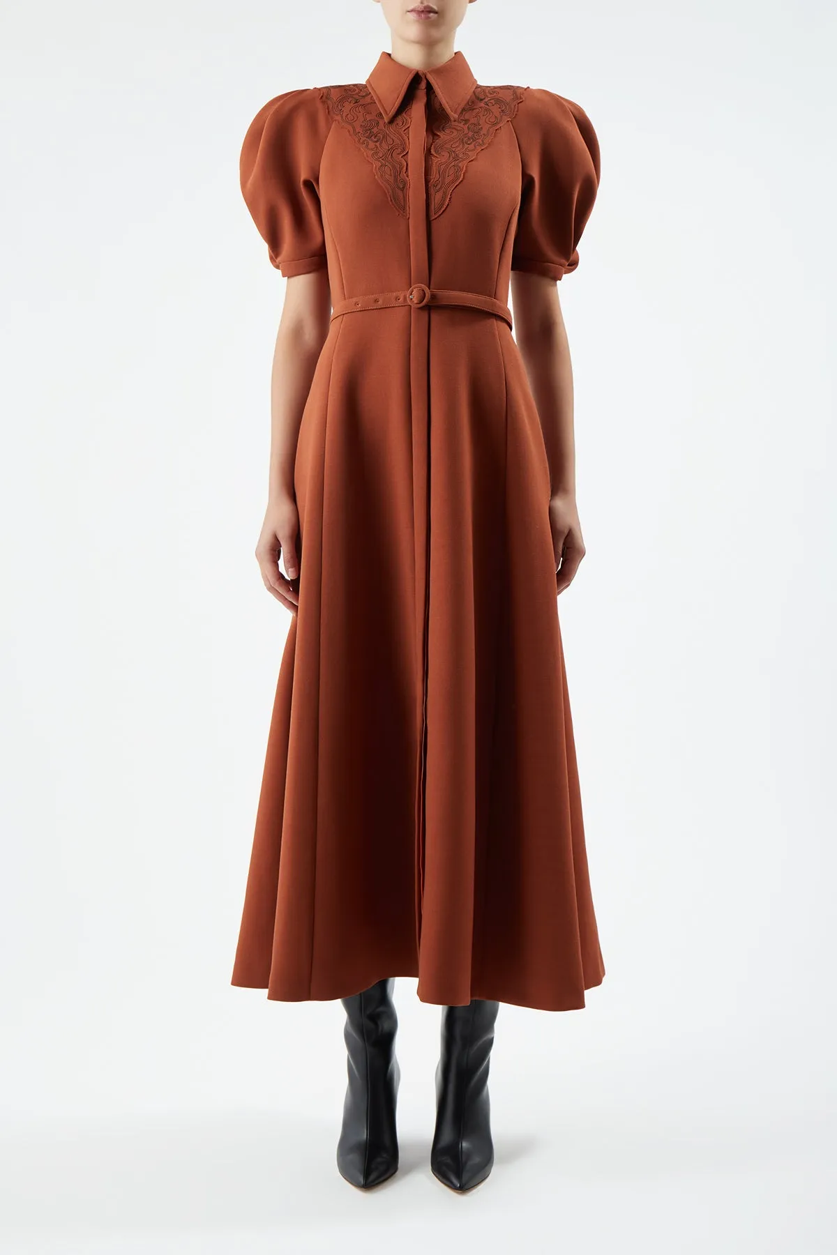 Walk Easy Billy Dress in Red Clay Double-Face Wool Crepe