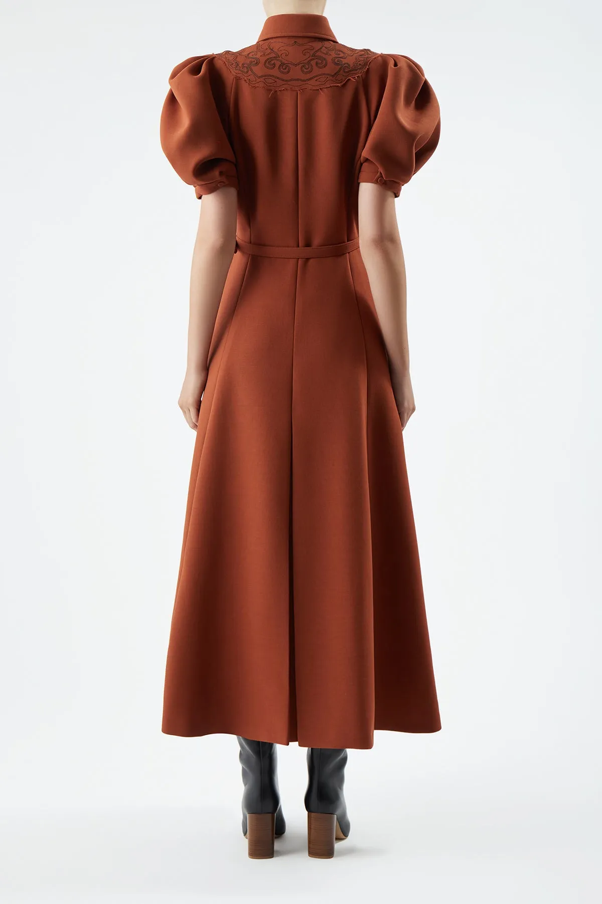 Luxe Wear TearResistantFabric Billy Dress in Red Clay Double-Face Wool Crepe