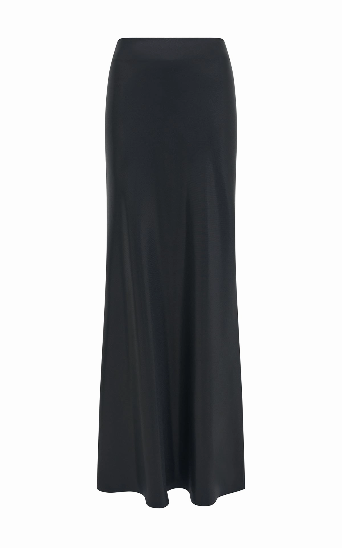 Fauna Bias Maxi Skirt in Black Metallic Silk Twill Polished Style Draped Silhouette
