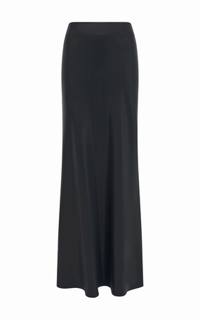 Fauna Bias Maxi Skirt in Black Metallic Silk Twill Edgy Look Holiday Travel