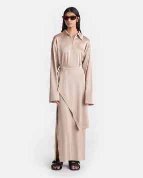 All Season Colter - Draped Slip Satin Midi Dress - Dune