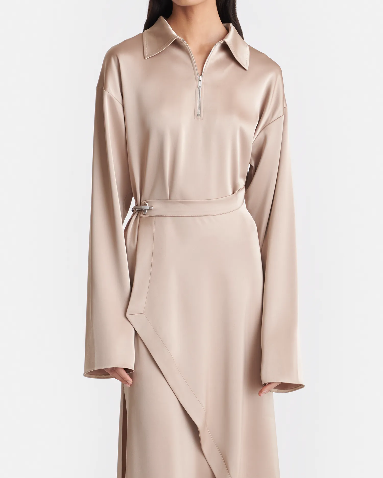 Colter - Draped Slip Satin Midi Dress - Dune NoiseFreeFabric Essential Piece